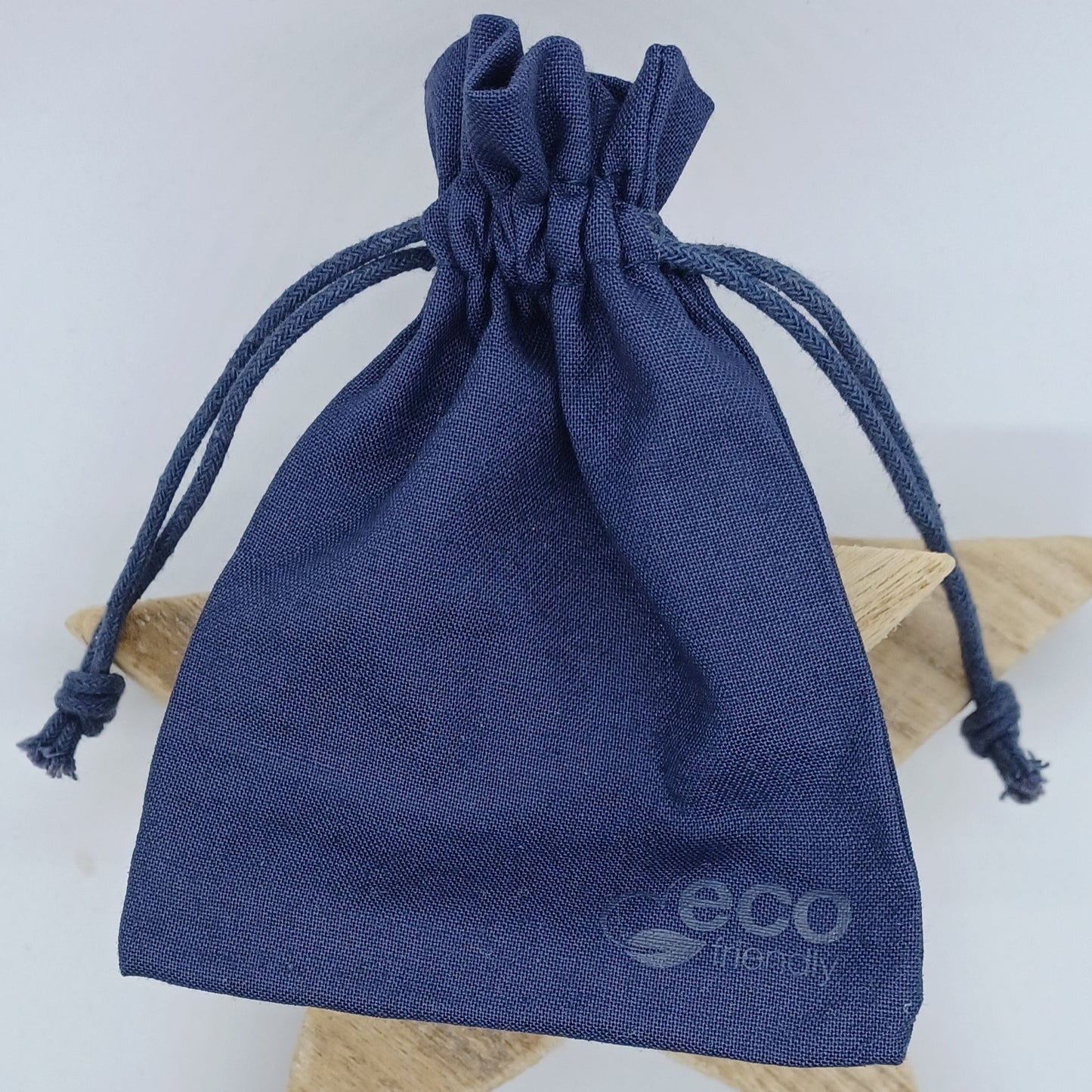 Eco friendly gift bag dark blue in colour with drawstring closure.