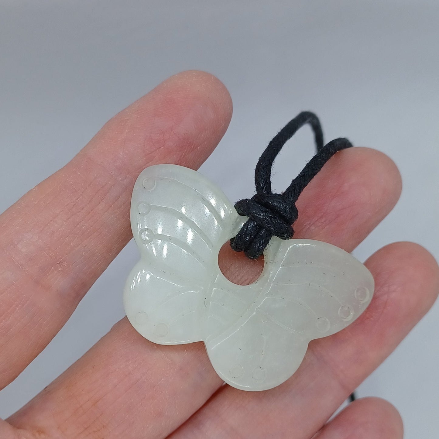 Serpentine/New Jade gemstone butterfly necklace