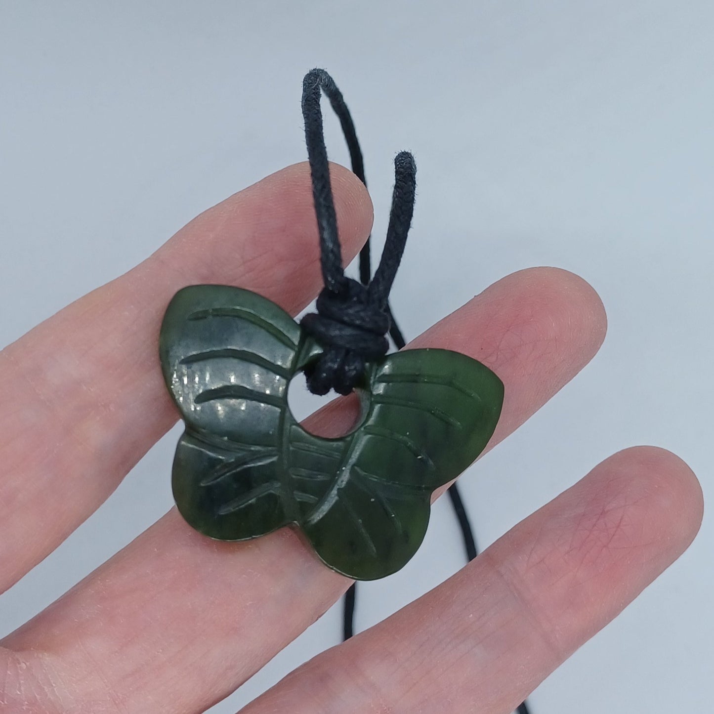 Nephrite Jade butterfly black cord necklace