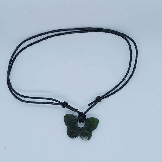 Nephrite Jade butterfly black cord necklace