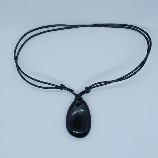 Black Agate necklace with sliding knots. Black cord necklace length adjusts with sliding knots. 