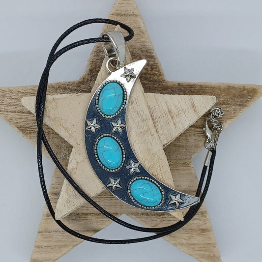 Moon necklace with blue beads