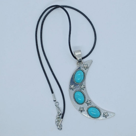 Moon necklace with blue beads