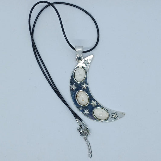 Moon necklace with white marble beads