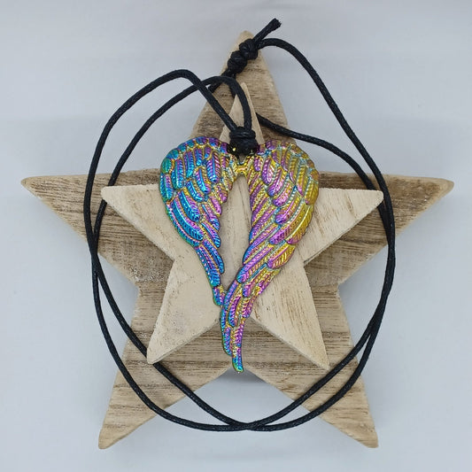 Multi coloured Angel wing heart necklace