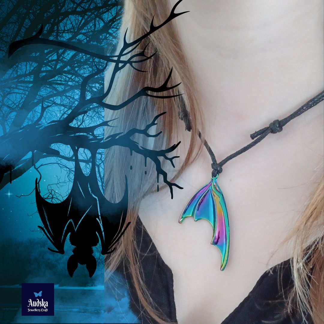 Halloween bat wing necklace