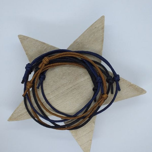 Men's Bracelet, black, dark blue and golden brown nylon cord bracelets